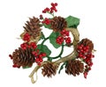 Christmas homemade New Years garland wreath ÃÂ¢Ã¢âÂ¬Ã¢â¬Â¹ÃÂ¢Ã¢âÂ¬Ã¢â¬Â¹from pine and fir tree cones, branches and red berries Royalty Free Stock Photo